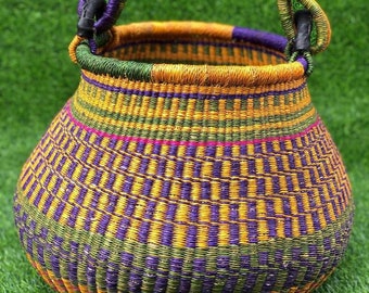 Hand Woven Carrying basket, Authentic African large basket, colorful storage basket, unique basket shower gift