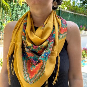 Turkish traditional Floral Scarf Ethnic Folk Turkish Wool Shawl  with tassels Gift for Her Black Friday MotherDay folk fabric floral chale