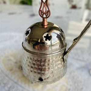 Copper incense holder, incense burner. Engraved copper incense burner with a handle. Beautifully crafted.
