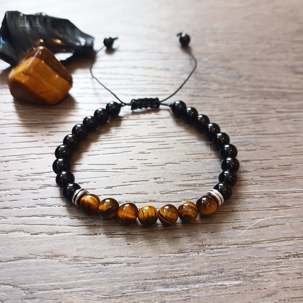 Black Obsidian and Tiger Eye Protection Bracelet made with Natural 6mm Black Obsidian and Tiger Eye beads