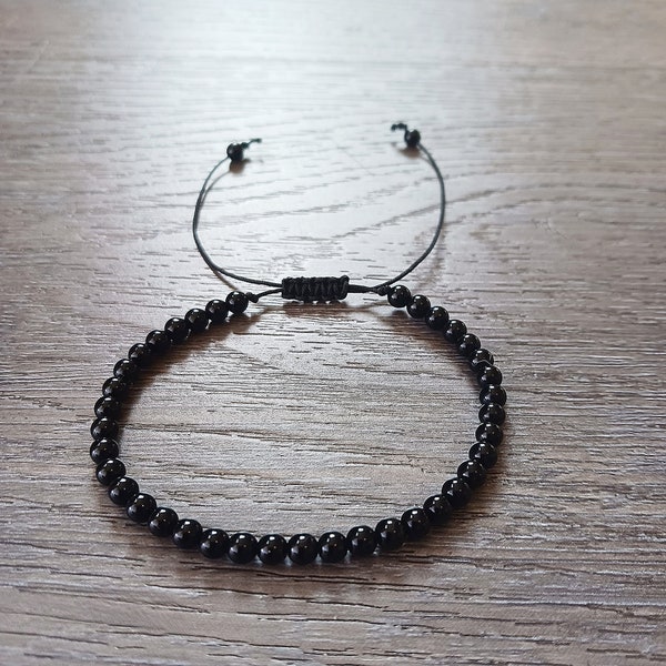 Minimalist Protection Bracelet made with 4mm Natural Black Onyx Beads