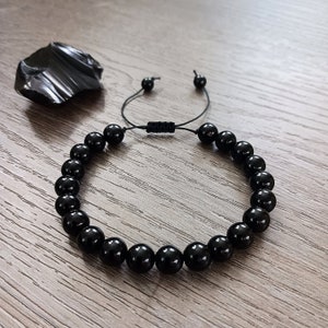 Black Obsidian Protection Bracelet made with Natural Black Obsidian 8mm beads