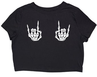 Skeleton hand baby tee crop top