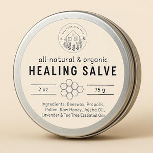 Healing Salve with Propolis, Beeswax & Tea Tree | Natural Skin Balm for Cuts, Scrapes, Dry Skin | Handmade by Our Four Acre Farm