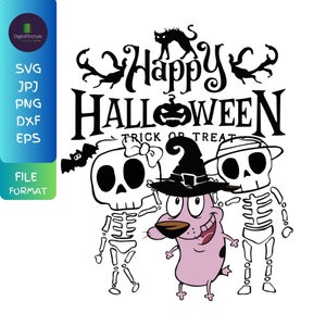 Lindo, divertido, Coraje el perro cobarde Halloween SVG para recién nacidos, niños pequeños, adolescentes y adultos, descarga digital, adecuado para todas las edades