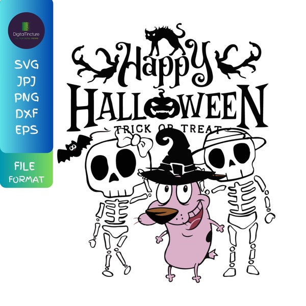 Lindo, divertido, Coraje el perro cobarde Halloween SVG para recién nacidos, niños pequeños, adolescentes y adultos, descarga digital, adecuado para todas las edades