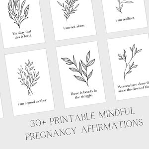 Plus de 30 cartes d'affirmation de grossesse | Téléchargement numérique | Minimaliste | Noir et blanc | Simple | Imprimable | Pleine conscience | Cadeau de fête de naissance