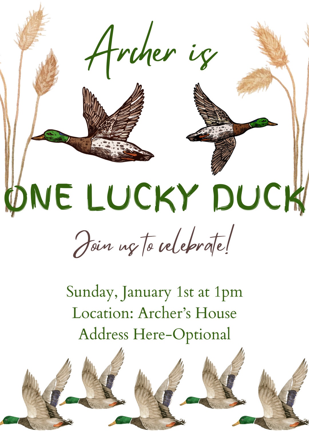One Lucky Duck Birthday Invitation Editable Etsy