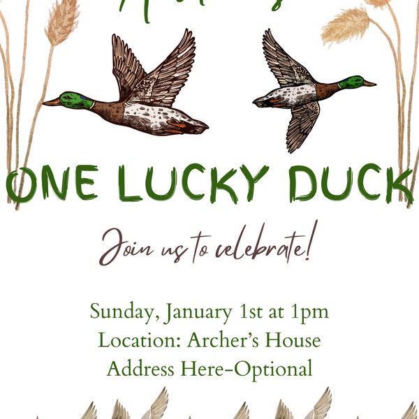 One Lucky Duck- Birthday Invitation- Editable