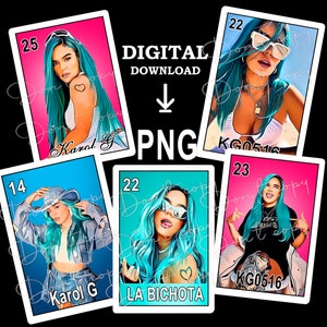 Karol G Bichota Loteria Karte PNG digitaler Download Datei, Sublimation mexikanischen Loteria SET