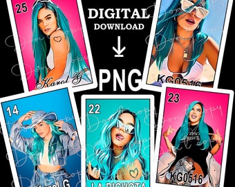 Karol G Bichota Loteria Card digitaal downloadbestand PNG, sublimatie Mexicaanse Loteria SET