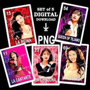 Selena PNG Loteria Card PNG digitaal downloadbestand, sublimatie Mexicaanse Loteria SET Selena Quintanilla