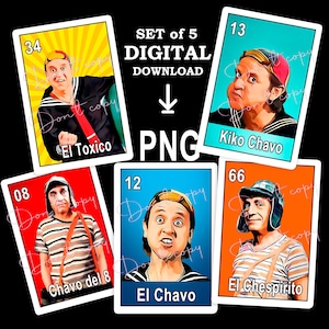 Kiko Chavo PNG Loteria Card PNG file di download digitale, sublimazione Loteria messicana SET