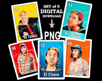 Kiko Chavo PNG Loteria Card digitaal downloadbestand PNG, sublimatie Mexicaanse Loteria SET