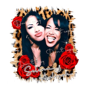 Selena and Aaliyah PNG red roses leopard, digital download file, sublimation
