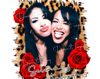 Selena en Aaliyah PNG rode rozen luipaard, digitaal downloadbestand, sublimatie