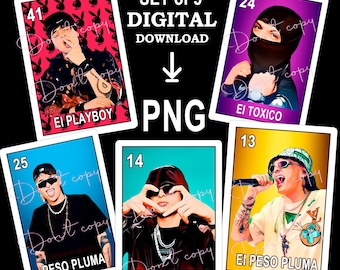Peso Pluma PNG Loteria Card PNG digitaal downloadbestand, sublimatie Mexicaanse Loteria SET