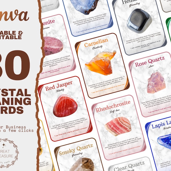 30 Editable Crystal Meaning Card Templates : Printable Gemstone Meaning Cards, Instant Download