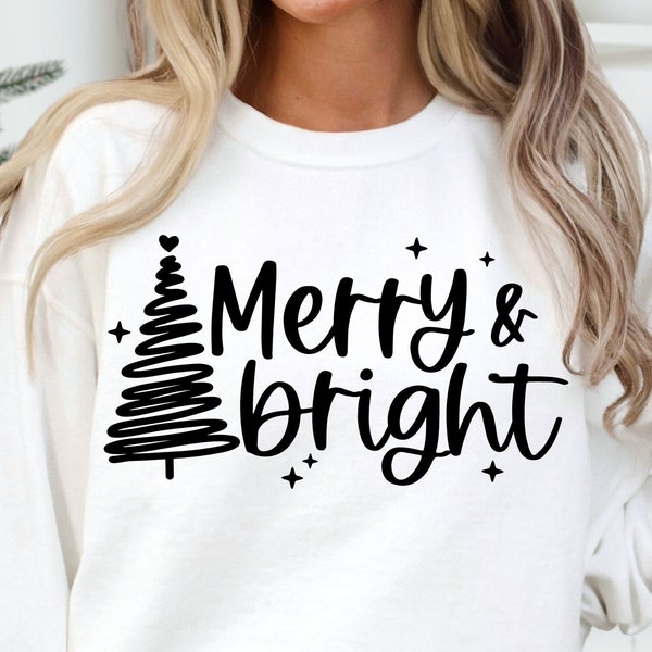 Merry and Bright Svg, Christmas Tree Svg, Christmas Shirt Svg, Christmas Saying, Merry Christmas, Winter Holiday Gift, Cricut File, Png