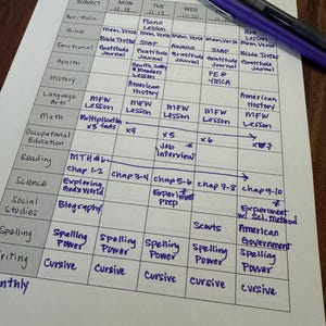 Handwritten Schedule Example Homeschool Weekly Study Schedule - Editable/printable - Etsy