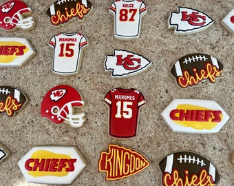 Chiefs cookies / chiefs themed cookies / football themed cookies / Super Bowl cookies