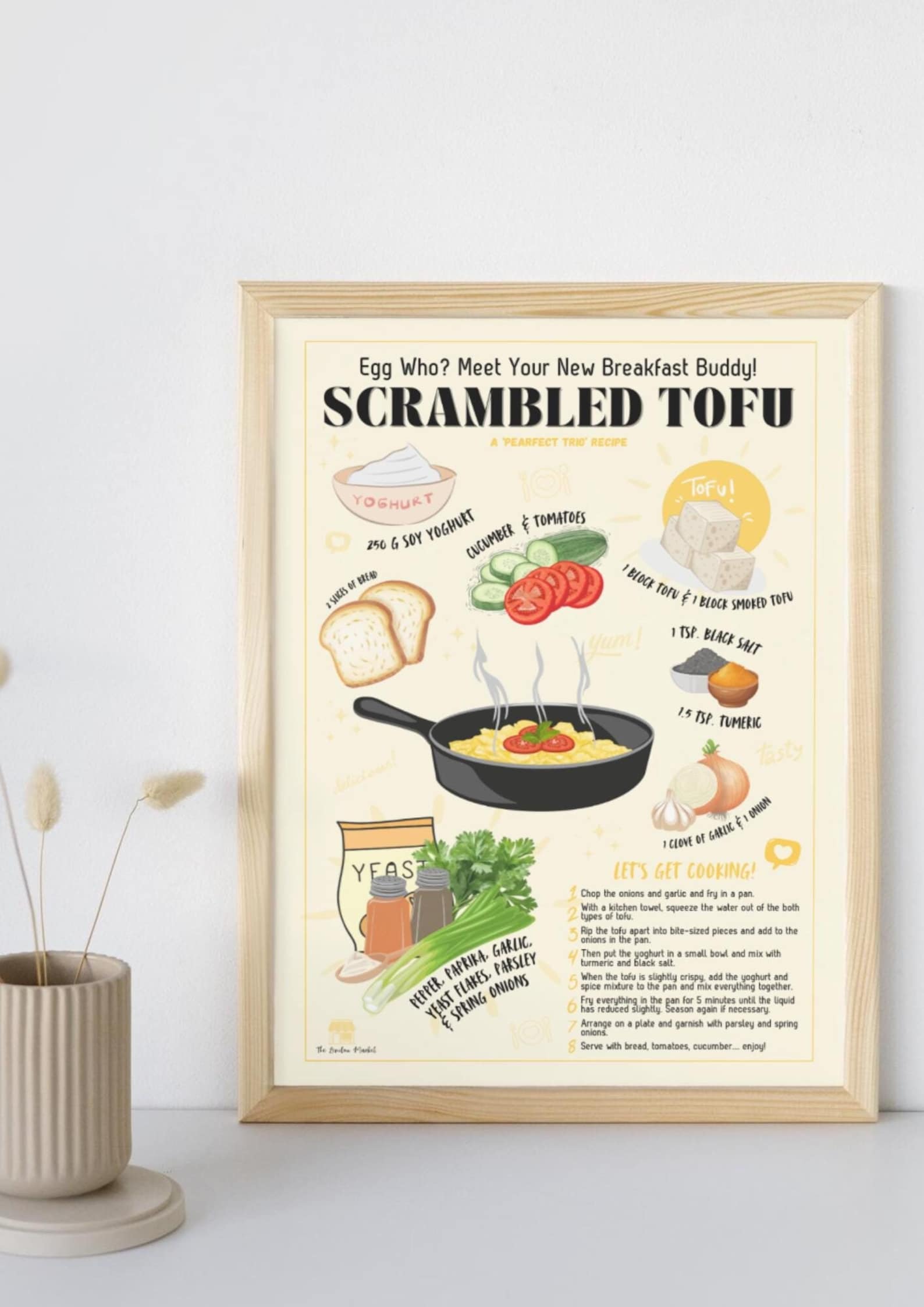 Scrambled Tofu Recipe Poster | Vegan Breakfast Wall Art