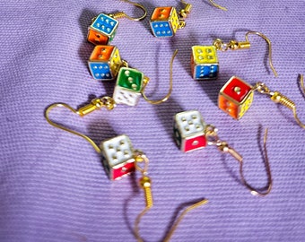 Dice earrings/ colourful dice earrings/ game earrings/ charm earrings/ little earrings/ dice