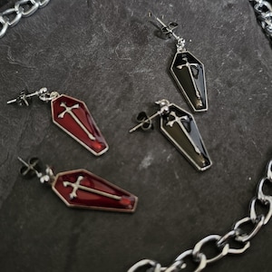 coffin earrings/ coffin stud earrings/ drop studs / red Coffins/ black Coffins/ coffin jewellery / gothic earrings/ alt earrings
