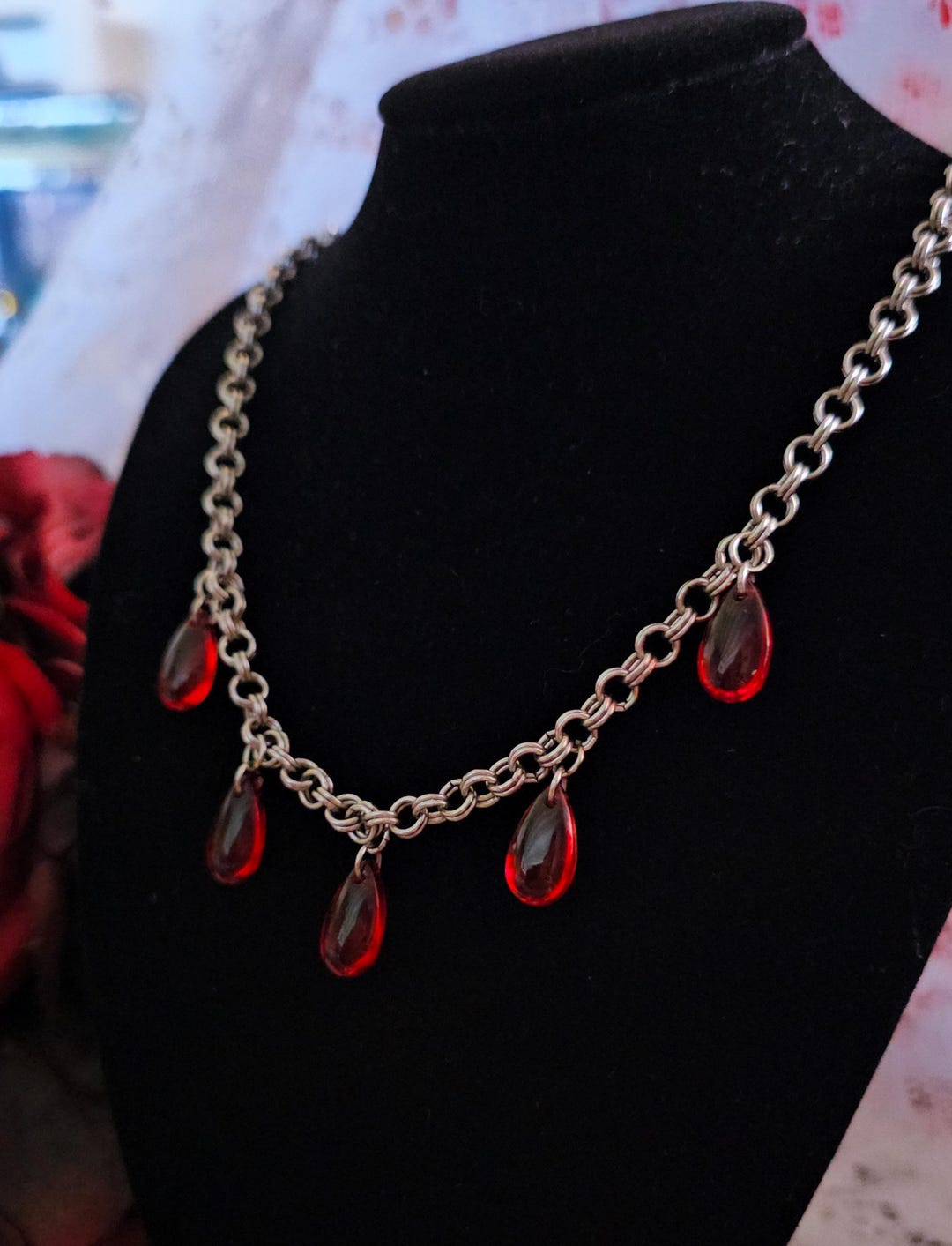 Blood Drop Necklace/ Gothic Drop Necklace/ Red Drop Necklace/ Gothic ...