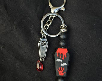 double coffin bag charm / coffin charm / coffin bag charm / blood drop bag charm / bead bag charm / coffin keyring / coffin keychain
