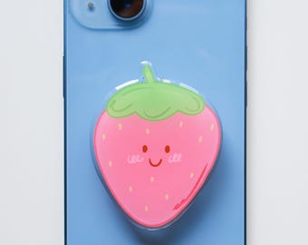 Strawberry Phone Grip: Hand-Drawn Cat Design Acrylic Phone Stand