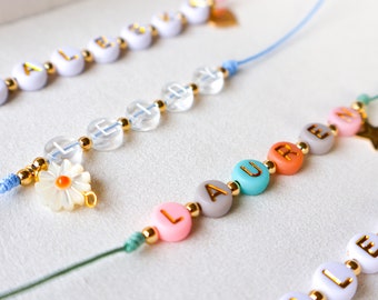Custom Word Bracelet: Acrylic Letter Beads, Adjustable Friendship Jewelry