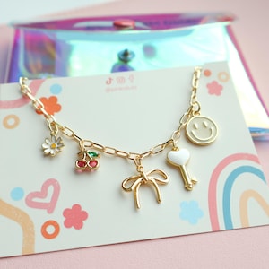 Cherry on Top Charm Necklace – Colorful Charm Necklace with Enamel Charms, Handmade, Adjustable Length