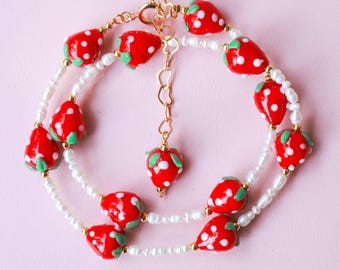 Berry Sweet Pearl Necklace – Handmade with Cultured Pearls & Glass Beads