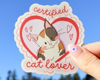 Certified Cat Lover Sticker – Vinyl Dog Lover Gift, Waterproof Decal for Water Bottle