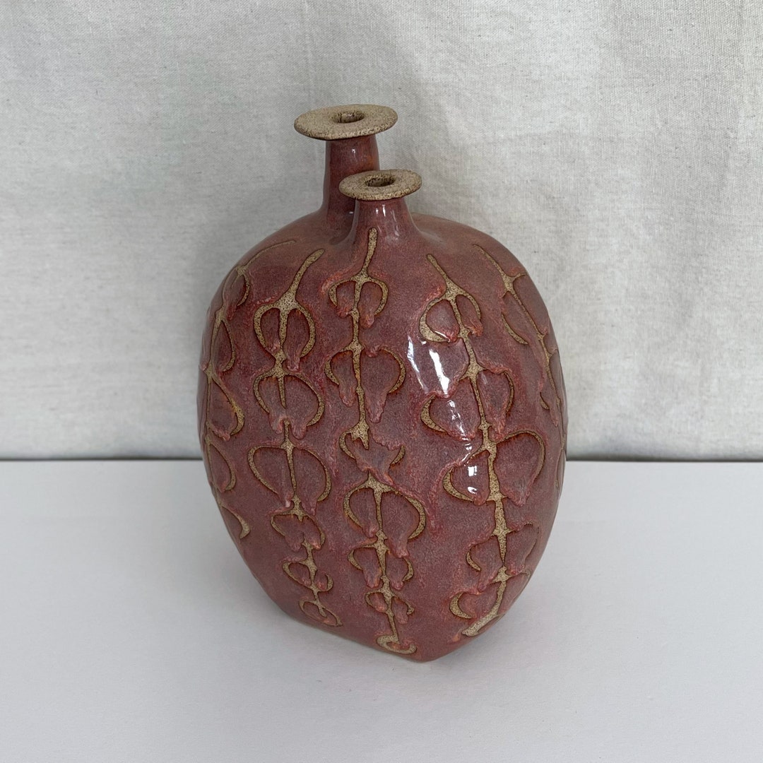 Hand Built Ceramic Vase Handmade Pottery Soft Pink Vase Drippy Texture Vase Modern Home Decor