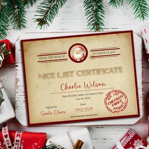 Certificato modificabile dell'elenco di Babbo Natale, elenco personalizzato di Natale, dalla scrivania di Babbo Natale, modello di certificato dell'elenco di Babbo Natale