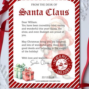 Lettera da Babbo Natale Stampabile Lettera ufficiale modificabile dalla scrivania di Babbo Natale Polo Nord Babbo Natale vigilia di Natale Download immediato