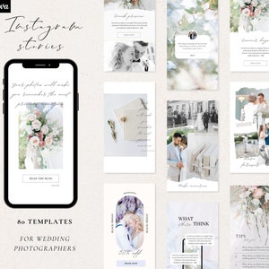 80 Instagram stories for wedding photographers - ripped paper, pink & beige theme - Minimalistic canva template design - editable stories