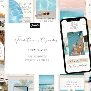 Pinterest template bundle for travelers and bloggers - 20 canva template design for Pinterest pin - editable bright colored pins