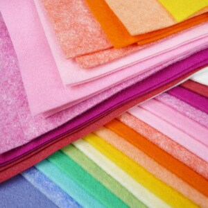 Wool Felt Sheets 22cm x 45cm Metre Sheets Rainbow Shades heathered pink purple yellow green blue red rose white cream orange image 8