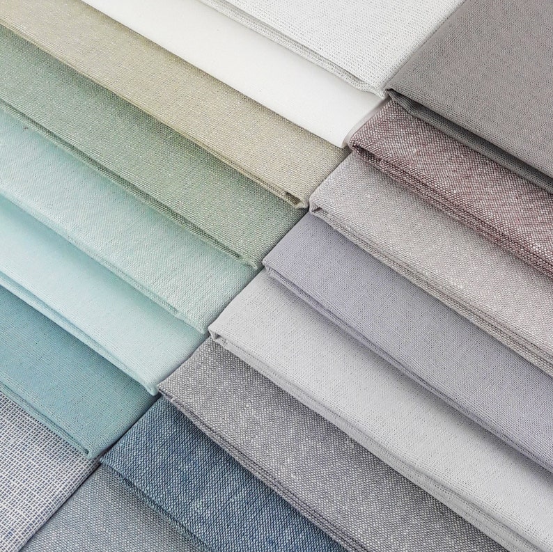 Billow Fabrics Essex Linen Pack 48 shades Linen Cotton Blend Quilting Dressmaking Bundle swatch sample pink cream white blue grey brown image 5