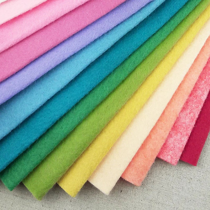 Wool Felt Sheets 22cm x 45cm Metre Sheets Rainbow Shades heathered pink purple yellow green blue red rose white cream orange image 6