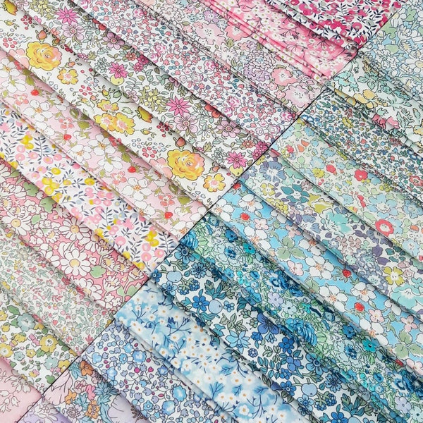 Liberty Stoffpaket ~ Erdbeer-Ditsy | Tana Lawn ™ Quilten Baumwolle Charme Fat Quarter Bündel | kleines mini Blümchen zart rosa blau gelb