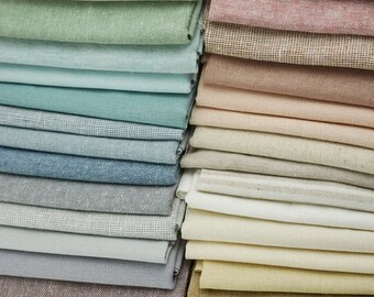 Billow Fabrics Essex Linen Pack ~ 48 tonos / Lino Algodón Mezcla Acolchado Confección Paquete muestra muestra rosa crema blanco azul gris marrón