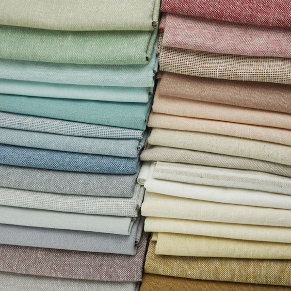 Paquet de lin Essex de Billow Fabrics ~ 48 nuances | Mélange de lin et coton courtepointe pour couture, échantillon d'échantillons rose crème blanc bleu gris marron