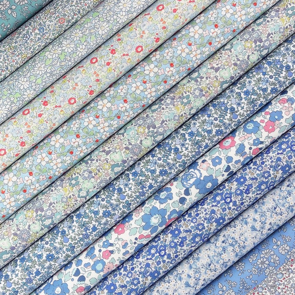 Liberty Fabric Pack ~ Bluebell | Tana Lawn™ quilting cotton charm fat quarter bundle - pastel floral blue flower strawberry blossom berry