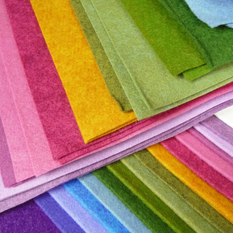 Wool Felt Sheets 22cm x 45cm Metre Sheets Rainbow Shades heathered pink purple yellow green blue red rose white cream orange image 7