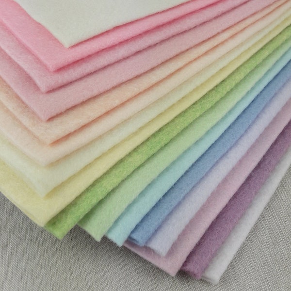 Lot de feutres de laine Billow Fabrics ~ Poussière de fée | Lot de draps chinés, pastels, rose clair, verts, bleus, jaunes, blanc crème, pêches, arc-en-ciel