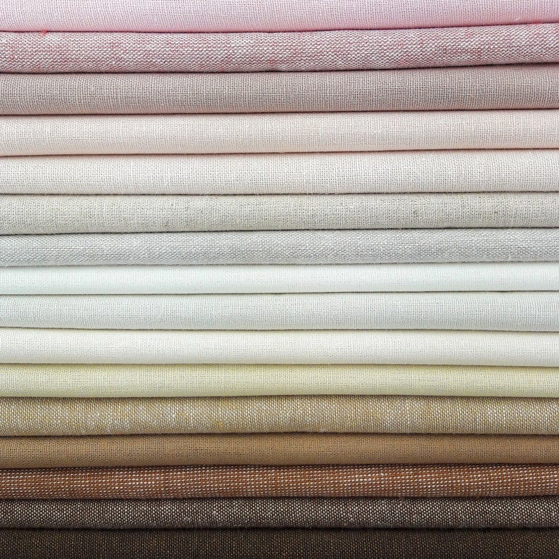 Billow Fabrics Essex Linen Pack 48 shades Linen Cotton Blend Quilting Dressmaking Bundle swatch sample pink cream white blue grey brown image 3